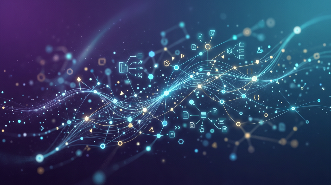 Abstract visualization of interconnected notes and knowledge nodes